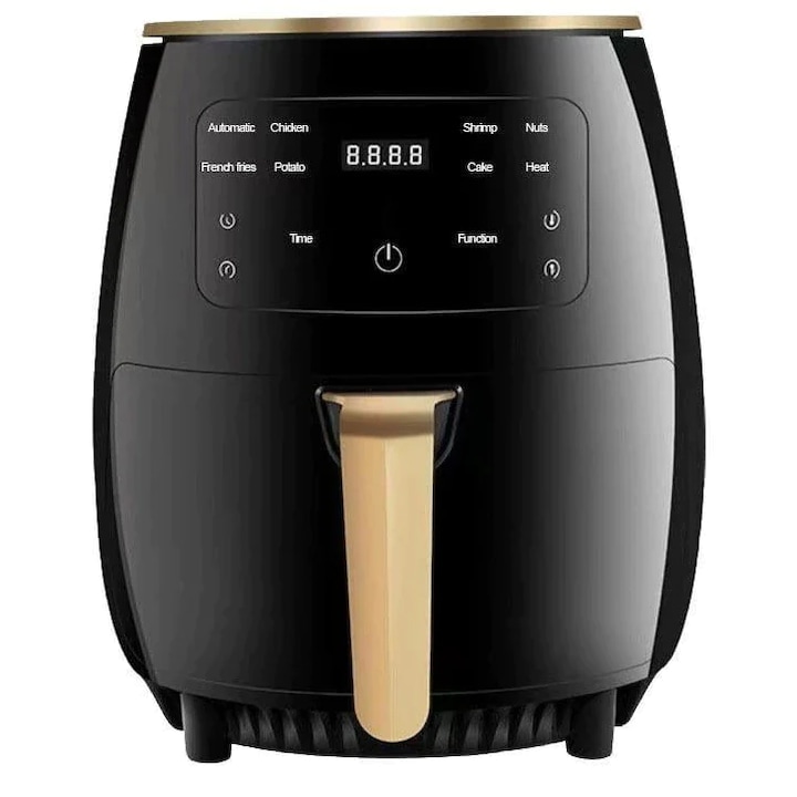 Friteuza cu aer cald 1400W, NEXTLY, control touch, capacitate 10L, interior iluminat, geam, 7 functii presetate pentru preparate, temperatura reglabila 80-210°C, timp reglabil, afisaj digital, negru