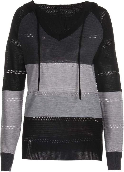 Női pulóver Jormftte, kapucnis, fekete, 35% gyapjú, 65% akril