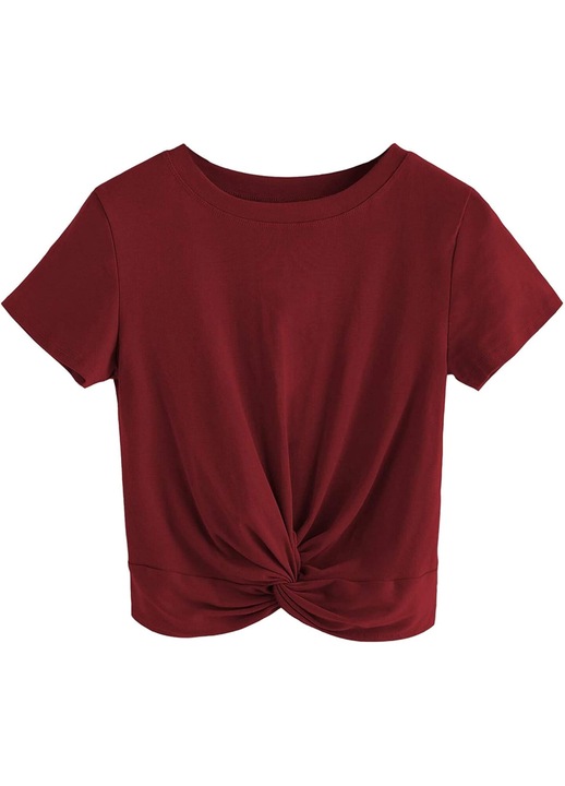 Tricou crop top de vara pentru femei, Cozevdnt, Poliester, Rosu, L INTL