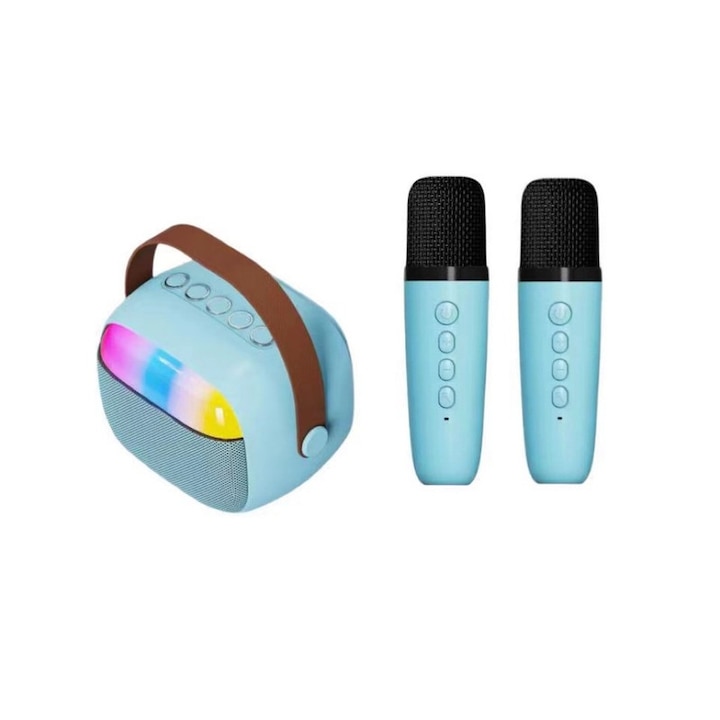 Set boxa portabila PuSudar® cu 2 microfoane, Bluetooth V5.3, lumini LED RGB, 10W, roz