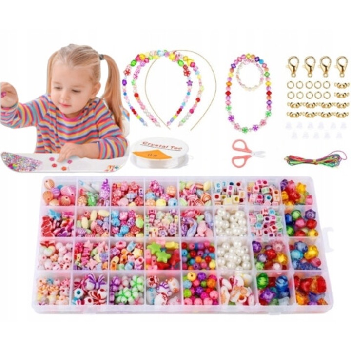 Set margele pentru bratari, 900 piese, plastic, multicolor