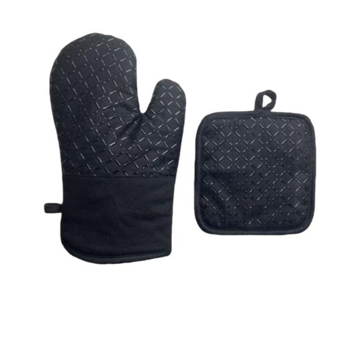 Konyhai kesztyű, fekete, szigetelt, csúszásmentes