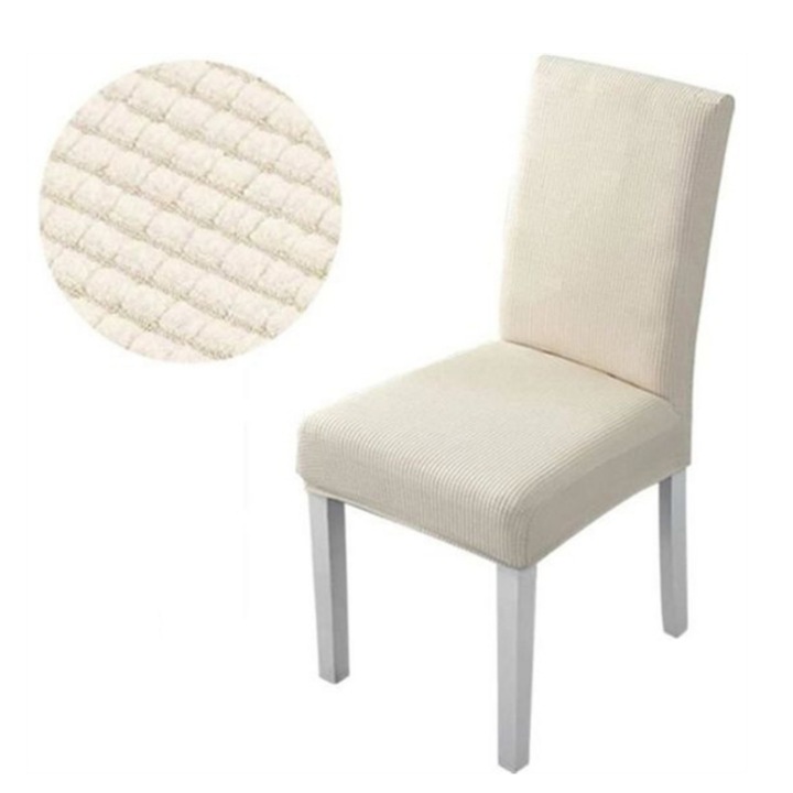 4db-os székhuzat készlet, L&H-CFCAHL, bézs, elasztikus anyag, megfelelő méretek székekhez 49-58cm x 38-50cm x 3-10cm