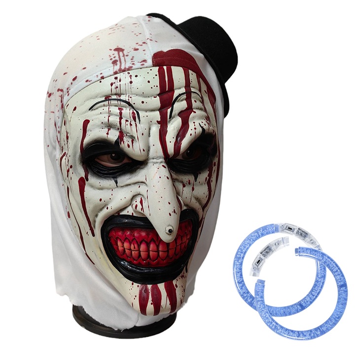 Masca de clovn sangeros, HEyilin, bratara usoara, latex, infricosator amuzant, Halloween, mascarada, alb/rosu