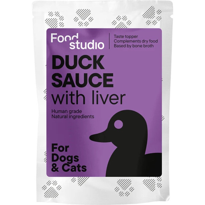 Pachet sos pentru caini si pisici din oase de rata si ficat de pastrav, Food Studio, 100 ml, 4 plicuri