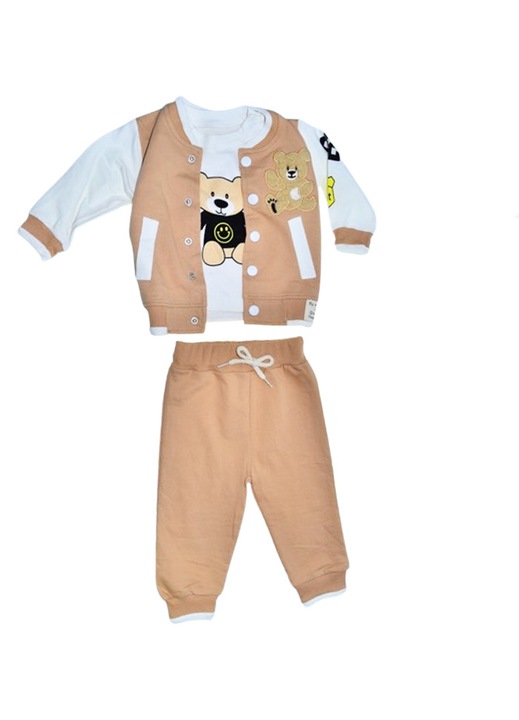 Compleu 3 piese pantaloni, bluza si jacheta pentru baieti Mini Junior SETMJ-25, Bej 112199