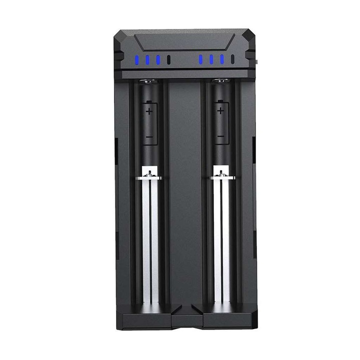 Зарядно за 2 батерии Xtar FC2, USB-C захранване, 2A скорост, зарежда Li-Ion и Ni-MH