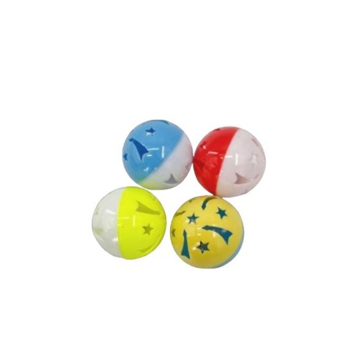 Set de 4 Bile cu Clopotei pentru Pisici, Plastic, Multicolor