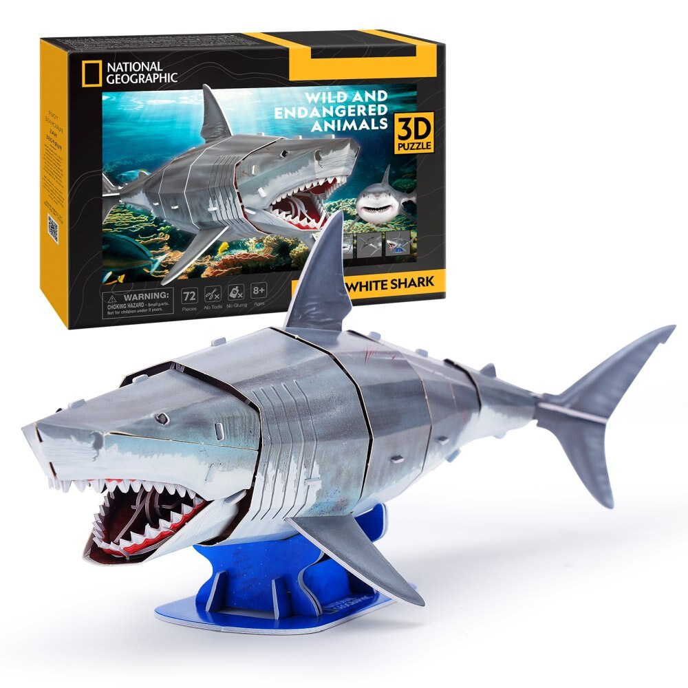 Puzzle 3D Cubic Fun - National Geographic, Marele rechin alb, 72