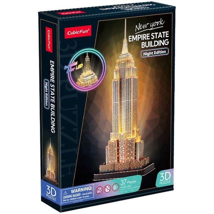 Пъзел 3D Cubic Fun - Empire State Building, С LED, 37 части