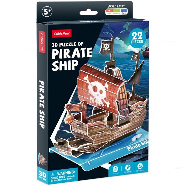 Пъзел 3D Cubic Fun - Пиратски кораб, 22 части