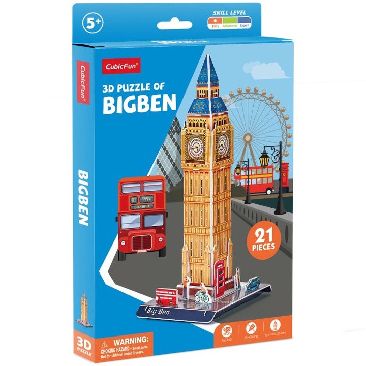 Пъзел 3D Cubic Fun - Big Ben, 21 части