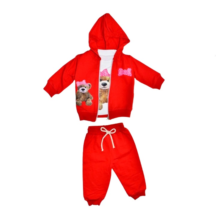 Compleu 3 piese pantaloni, bluza si jacheta pentru fete Mini Junior SETMJ-26, Rosu 112204
