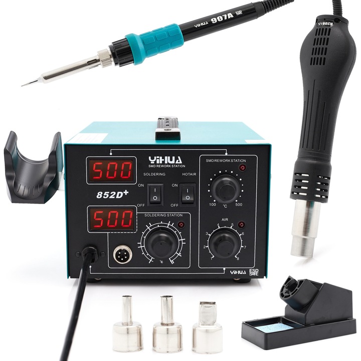 Statie de lipit 2 in 1 Yihua, 740W, 100-480C, accesorii incluse