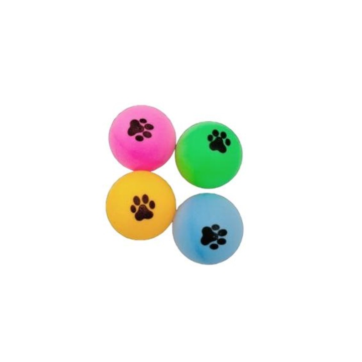 Set 4 Bile cu Clopotei pentru Pisici, Plastic, Multicolor