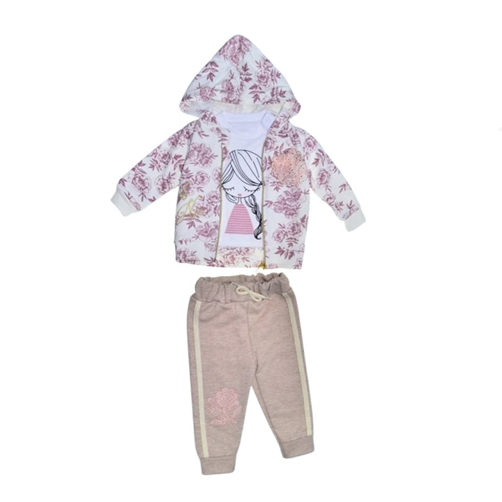 Compleu 3 piese pantaloni, bluza si jacheta pentru fete Mini Junior SETMJ-28, Roz 112212