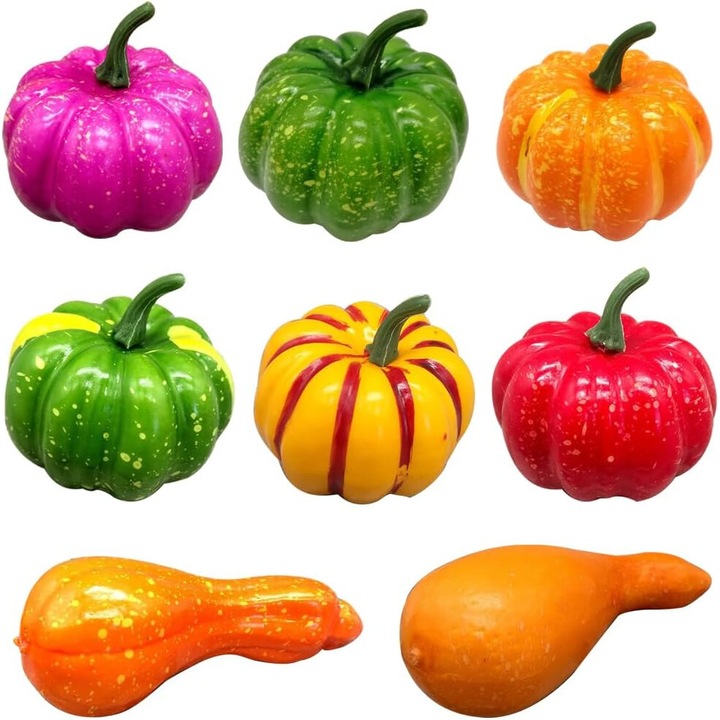 Set 8 mini dovleci artificiali, ZOOMPIL, decoratiuni realiste, plastic, multicolor