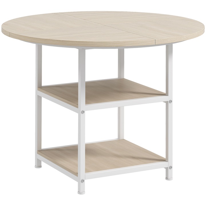 Маса Homcom, за 4-6 души, O100x76см, бяло/естествен цвят, MDF/стомана