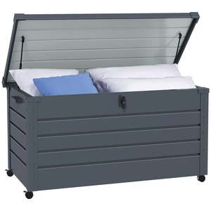 Lada depozitare pentru exterior, Outsunny, 311L, cu roti si maner, otel,120x62x66cm, gri inchis