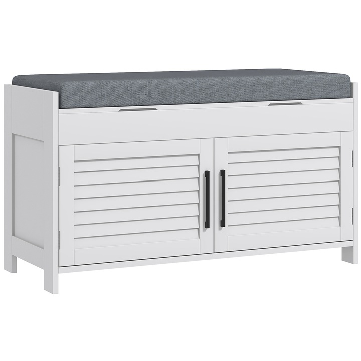 Пейка за обувки, Homcom, MDF/текстил, бяло/сиво, 90x36x50 см