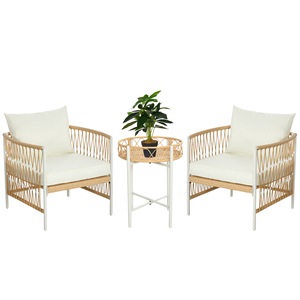 Set masa/2 scaune de gradina Outsunny, ratan/otel/poliester, perne incluse