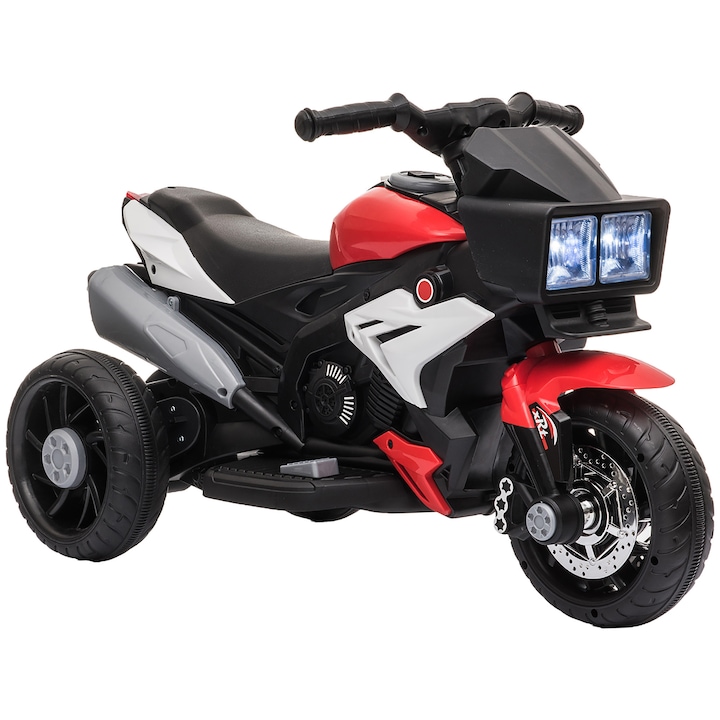 Motocicleta electrica pentru copii, HOMCOM, 3-5 ani, cu 3 roti, lumini si sunete, 86x42x52cm, rosu