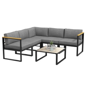 Set mobilier gradina Outsunny, 6 piese, Aluminiu/Poliester, Gri, Cu Perne Detasabile