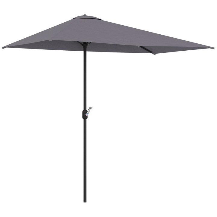 Umbrela de gradina Outsunny, metal/poliester, deschidere cu manivela, rezistent la UV, gri, 230x130x245cm