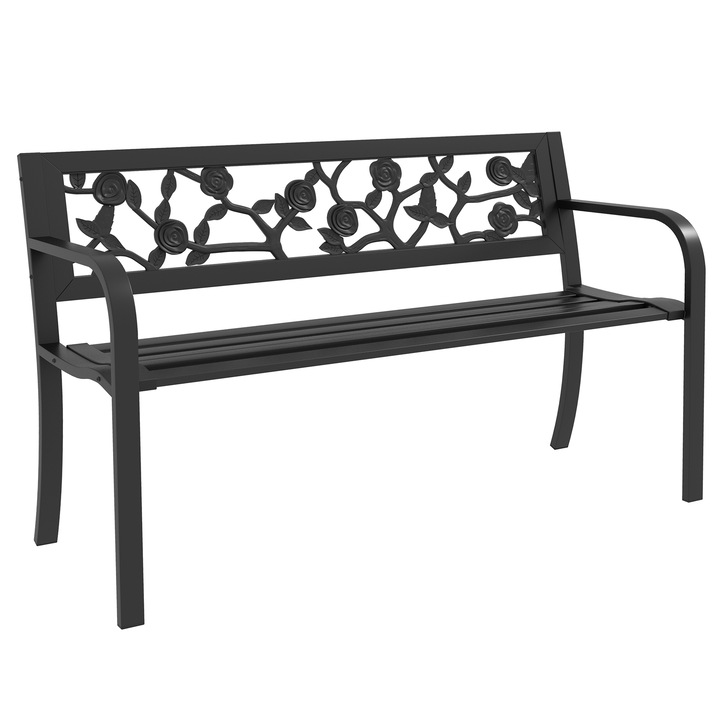 Banca de gradina Outsunny, otel/plastic, 2 locuri, negru, 127x50x75cm