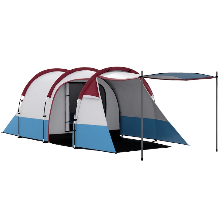 Cort de camping, Outsunny, poliester, 2-4 persoane, impermeabil, 2 zone, multicolor, 420x200x150 cm