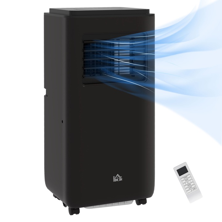 Aer conditionat portabil Homcom, plastic/otel, 3 trepte de viteza, 5 moduri, timer 24h, negru, 33x28x70.4cm
