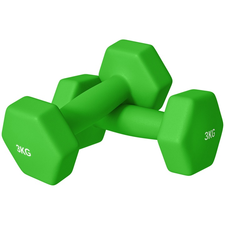 Set gantere SPORTNOW 2x3 kg, metal/plastic, verde, 18x8x8 cm