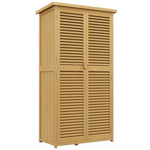 Dulap de gradina din lemn, Outsunny, 4 rafturi, lemn, impermeabil, 87x46.5x160cm, maro