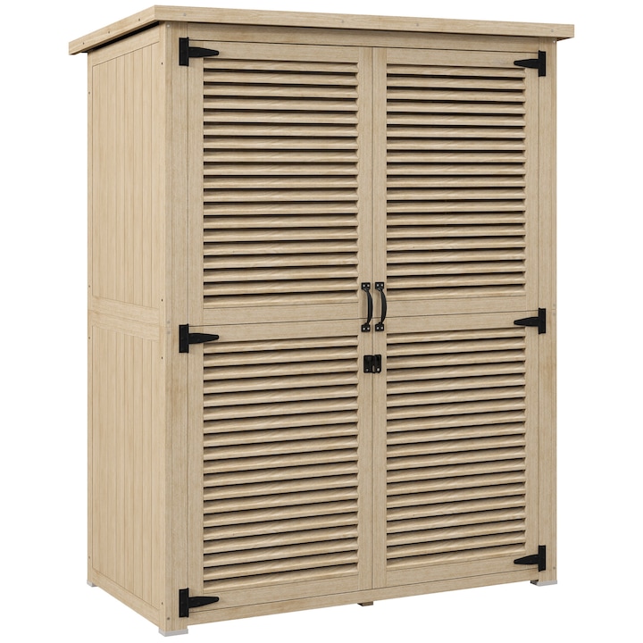Градински шкаф Outsunny, 2 рафта, смърчово дърво, 127x65x159,5/168см, естествен