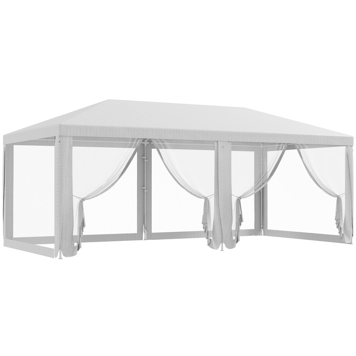 Pavilion de gradina Outsunny, 6x3m, cu 6 pereti detasabili si zanzariere, protectie UV, alb