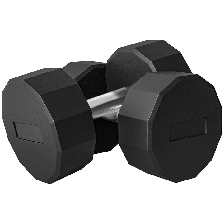 Set 2 gantere SPORTNOW, 15kg, cauciuc, 26x15.5x15.5cm, Negru