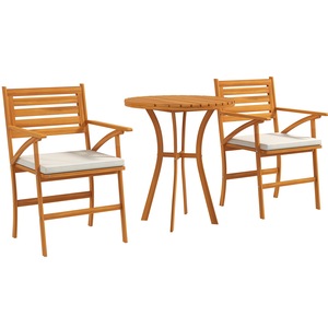 Set mobilier gradina 3 piese, Outsunny, O68x78cm si 2 scaune 55x52x87.5cm, cu perne, maro si crem