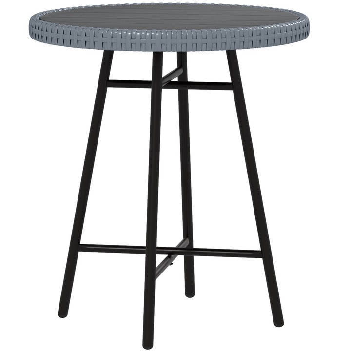 Masuta de gradina Outsunny, structura metalica X, ratan/otel, gri si negru, 50x50x55cm