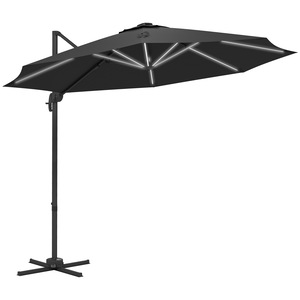 Umbrela de gradina Outsunny, cu panou solar si LED, rotire 360°, protectie UV 50+, gri inchis, O298x255cm