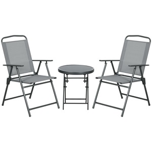 Set mobilier gradina Outsunny, 3 piese, 2 scaune pliabile, masa cafea O45x50cm, metal, gri deschis