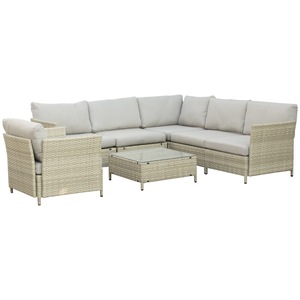 Set mobilier de gradina Outsunny, 7 piese, ratan PE, cu perne, Bej, 78x73x64cm