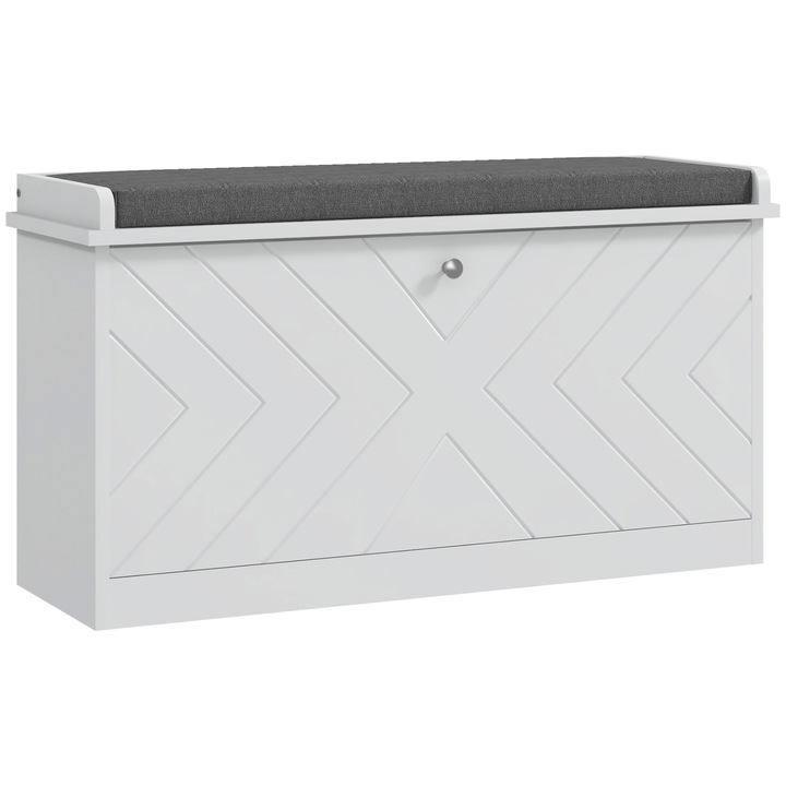 Шкаф за обувки тип пейка, Homcom, 8 чифта, бял, 80x26x44,5см