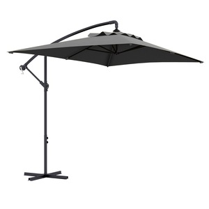 Umbrela de gradina Outsunny, mecanism cu manivela, gri, poliester, 294x193x250cm