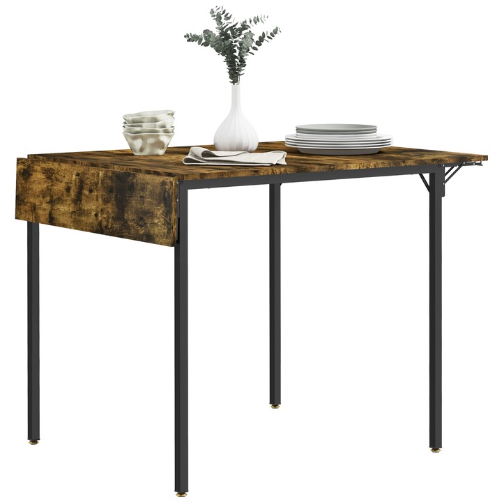 HOMCOM Маса за 2-4 души, индустриален дизайн, MDF и метал, 120x79x79 см, кафяв/черен