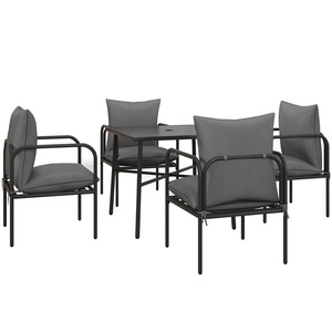 Set mobilier gradina Outsunny, 5 piese, 4 scaune, masa cu orificiu central pentru umbrela, otel si sticla, gri, 80x80x71cm