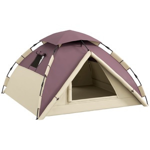 Cort de camping, Outsunny, pentru 2 persoane, cu 2 ferestre si carlig interior, din poliester si fibra de sticla, 225x190x130 cm, culoare kaki