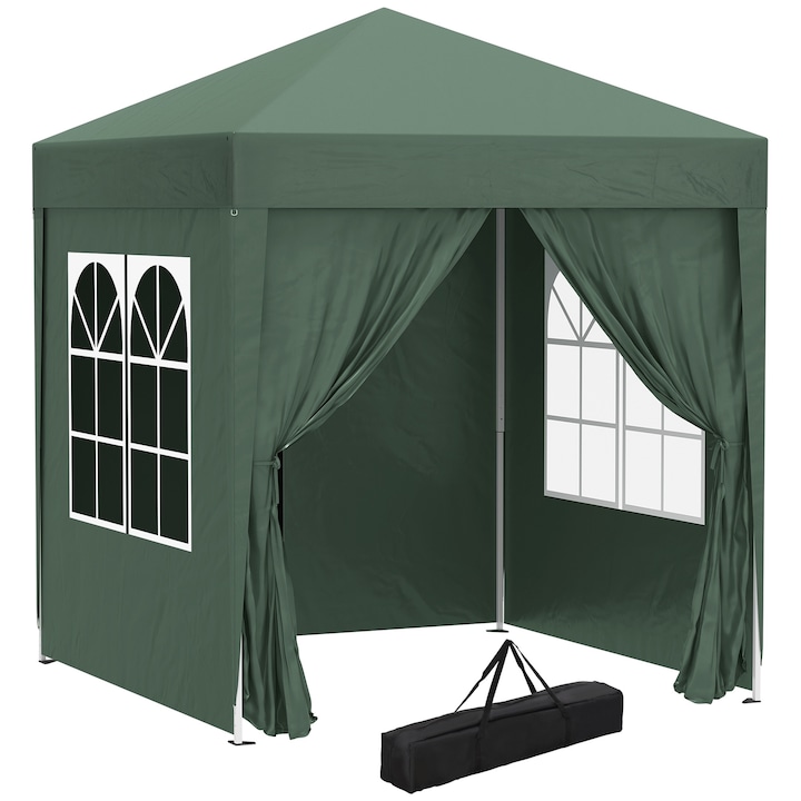 Pavilion gradina Outsunny, pliabil, 2x2m, cu pereti detasabili, verde, sac de transport