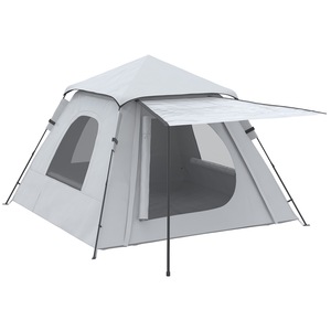 Cort de camping, Outsunny, pentru 2-3 persoane, cu veranda, ferestre, usa cu fermoar, carlige si cuie, 210x210x150cm, argintiu si alb