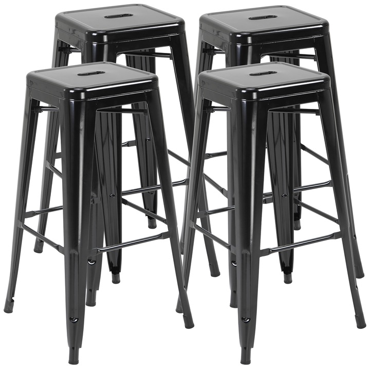 Set 4 scaune bar, Homcom, Design Minimalist, 43x43x76 cm, Negru