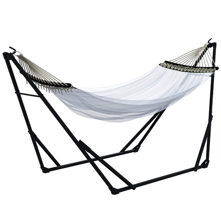 Стойка за хамак 2 в 1, Outsunny, метал, 120 кг, 263x89x100 см, черен и бял
